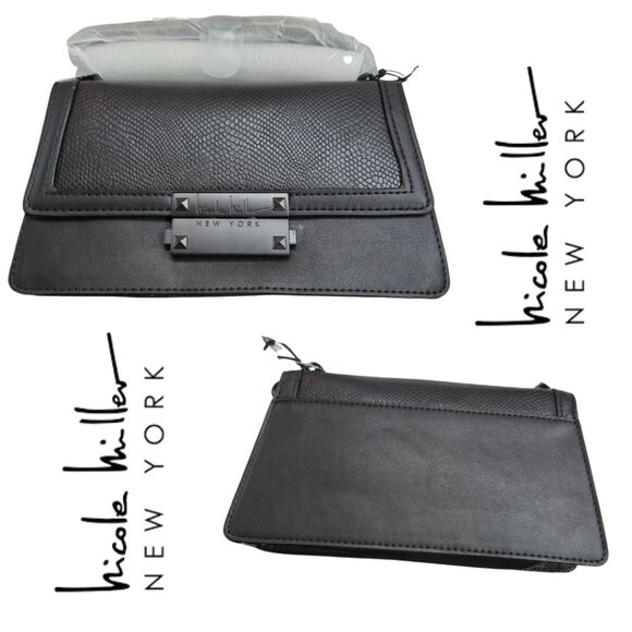 NWT - Nicole Miller Black Vegan Leather Satchel Purse - Picture 1 of 9